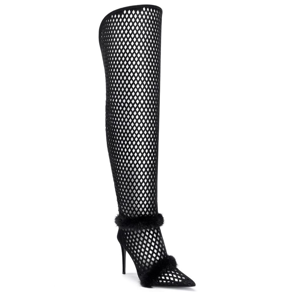 Black Mesh Thigh-High Stiletto Boots NWT 37 by IAMJENNIFERLE